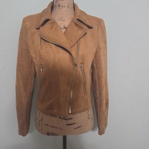 Women's Suede Moto Jacket in Camel